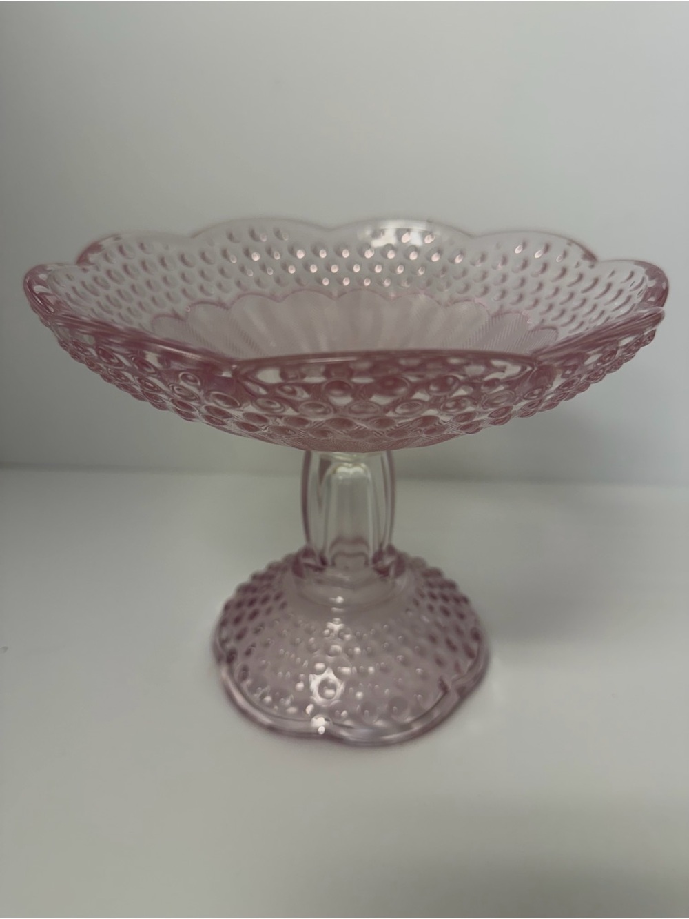Gorham Crystal Pink Hobnail Pedestal Compote Bowl